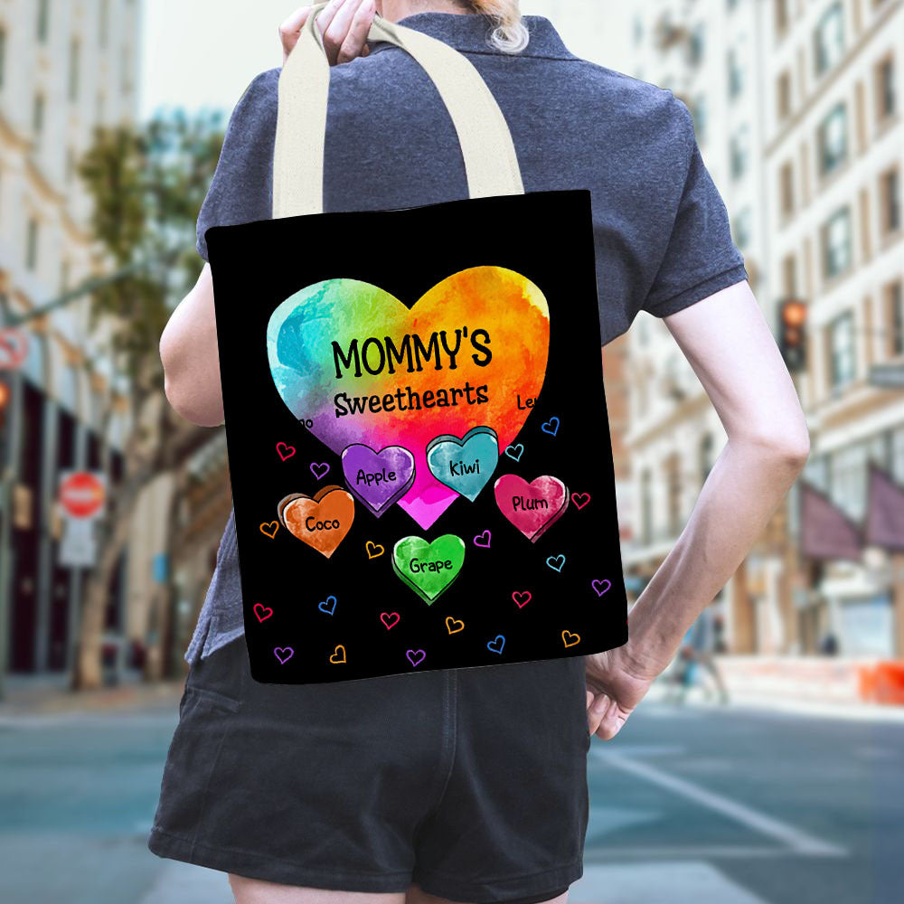 Personalized Mom Grandma Sweet Heart Colorful Heart Tote Bag, Gift For Mother's Day JonxiFon