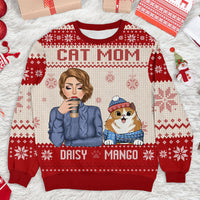 Thumbnail for Personalized Cat Mom Ugly Christmas Sweatshirt, Christmas Gift For Cat Lovers AB