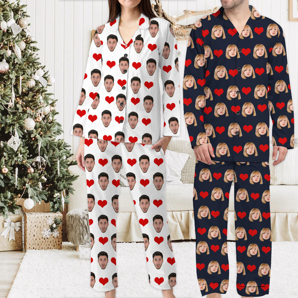 Custom Heart With Photo Couple Pajamas Set, Valentine's Day Gift AB