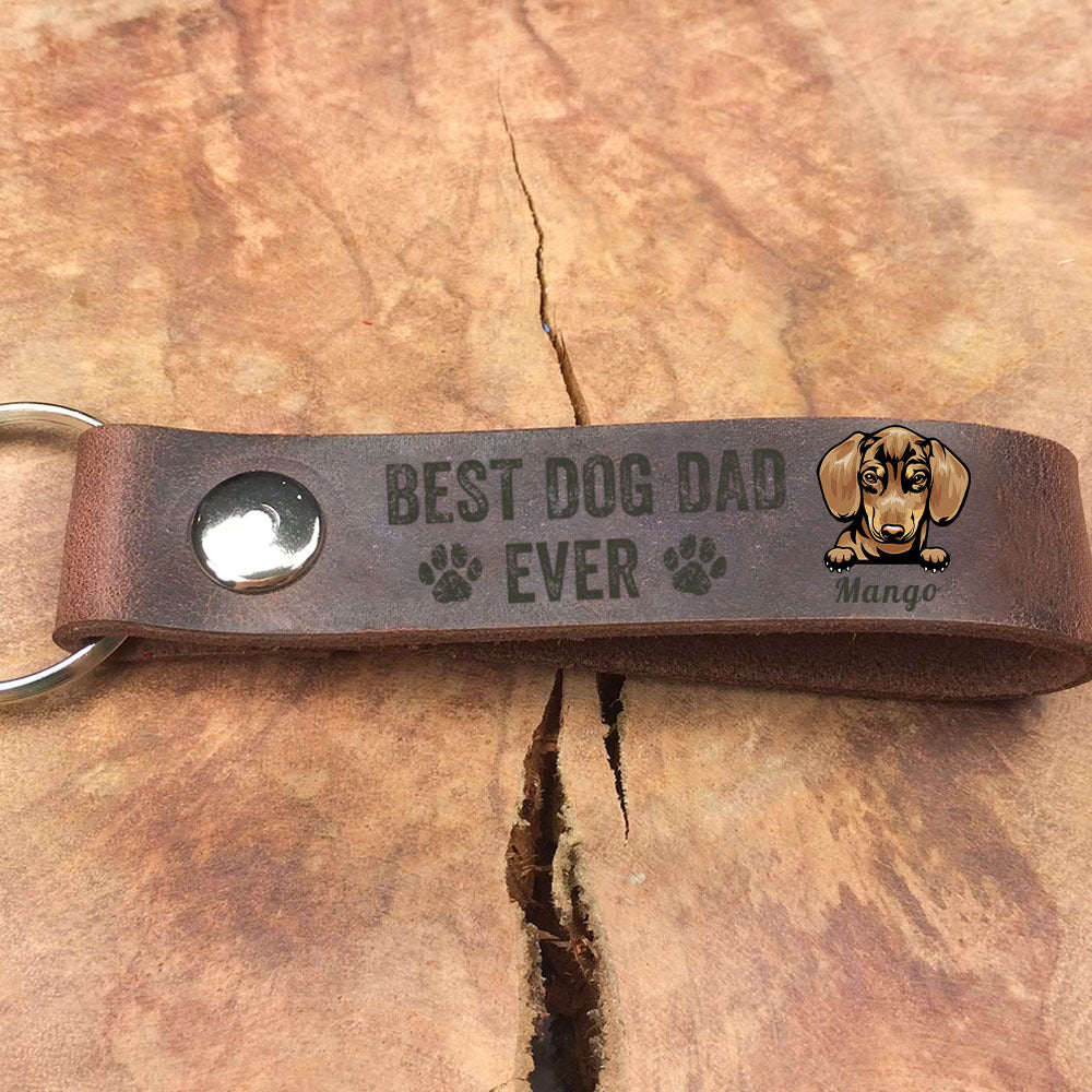 Custom Best Dog Dad Ever Pet Leather Keychain, Pet Lover Gift AZ