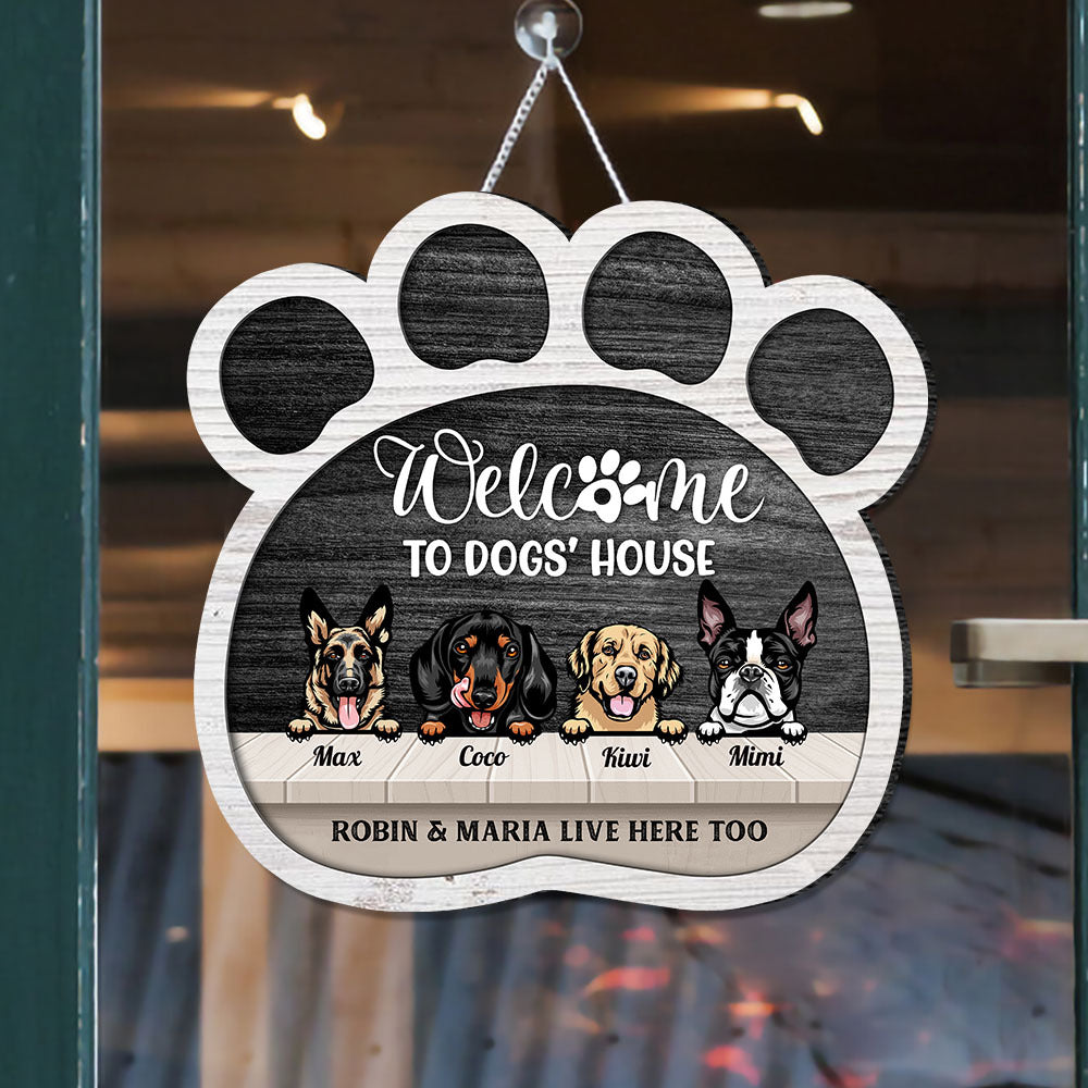 Welcome To Dog House Paw Prints Shaped Door Sign, Dog Lover Gift E