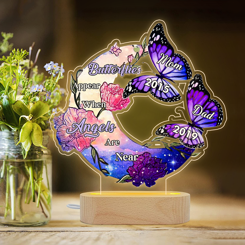 Personalized Butterflies Appear When Angels Are Near Mom Dad Memorial Lamp, Symathy Gift AC