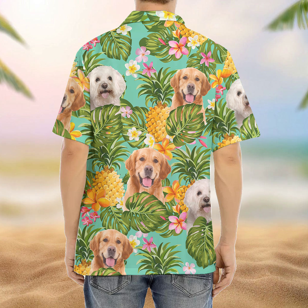 Custom Pet Face Photo Turquoise Hawaiian Shirt, Pineapple Tropical AI