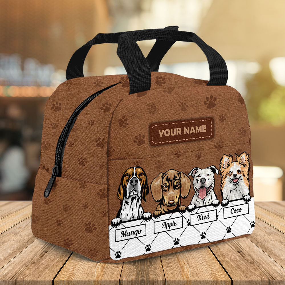 Personalized Dog Leather Pattern Lunch Bag, Gift For Dog Lovers AI