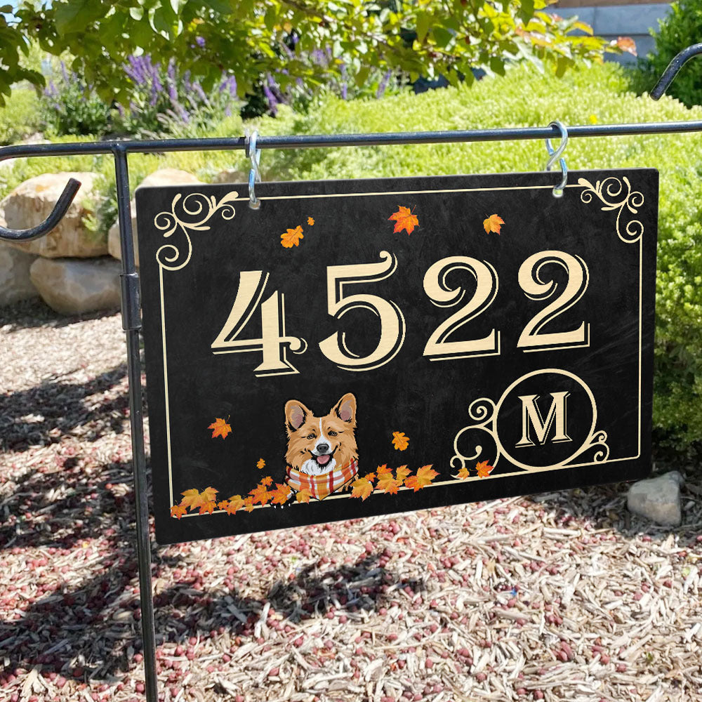 Dog Fall Address Sign, Custom House Number, Dog Lover Gift AA