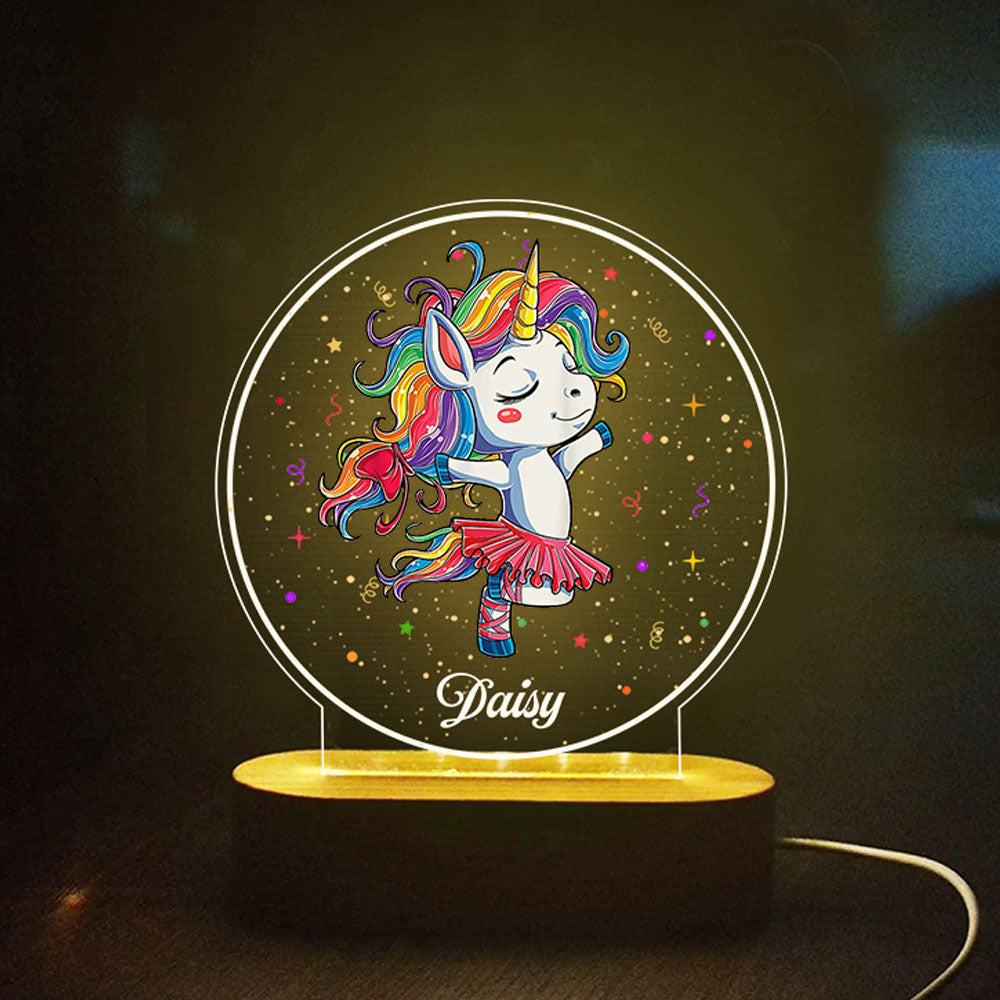 Custom Magical Unicorn Lamp With Wooden Oval Stand, Gift For Your Children AC