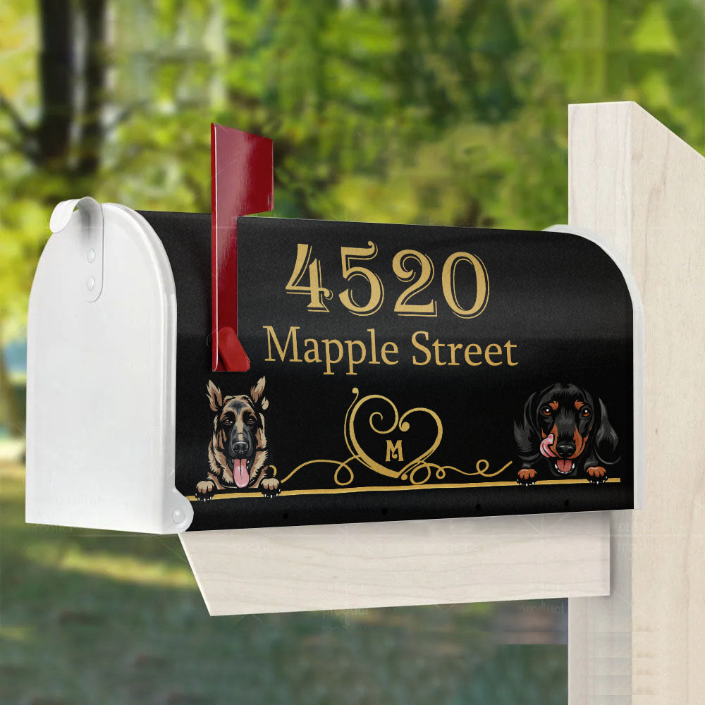 Family Name In Heart With Dog Mailbox Cover, Dog lover Gift AF