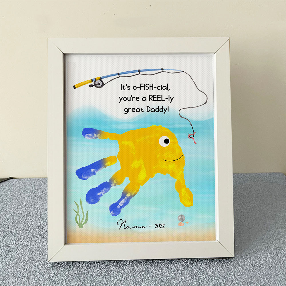 Custom Quotes Dad Fishing Photo Frame, Kids Handprint Keepsake – JonxiFon