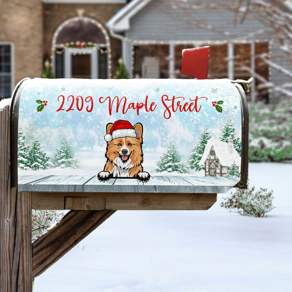 Winter Sky With Dog Cat Mailbox Cover, Christmas Decor AF