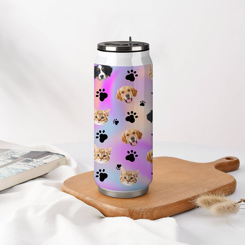 Custom Hologram Tie Dye Dog Cat Photo Drink Can, Pet Lover Gift JonxiFon