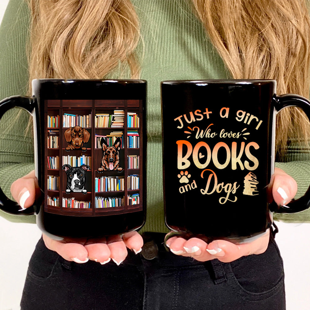 Just A Girl Who Loves Books & Dogs Double Sided Black Mug AO