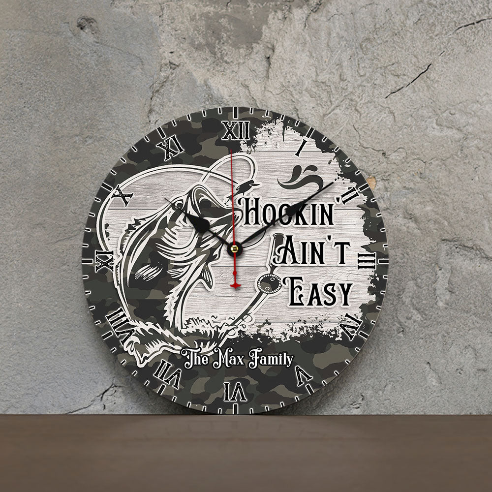 Personalized Hookin Aint Easy Fishing Wall Wooden Clock, Gift For Family AH