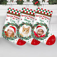 Thumbnail for Custom Photo With Wreath Family Christmas Stocking, Christmas Gift AB