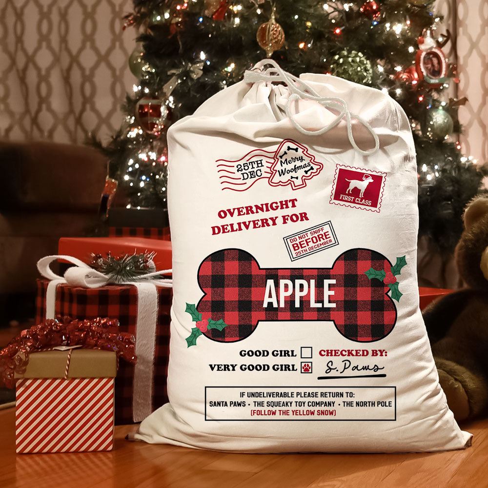 Custom Dog Bone Overnight Delivery Christmas Bag, Christmas Gift AB