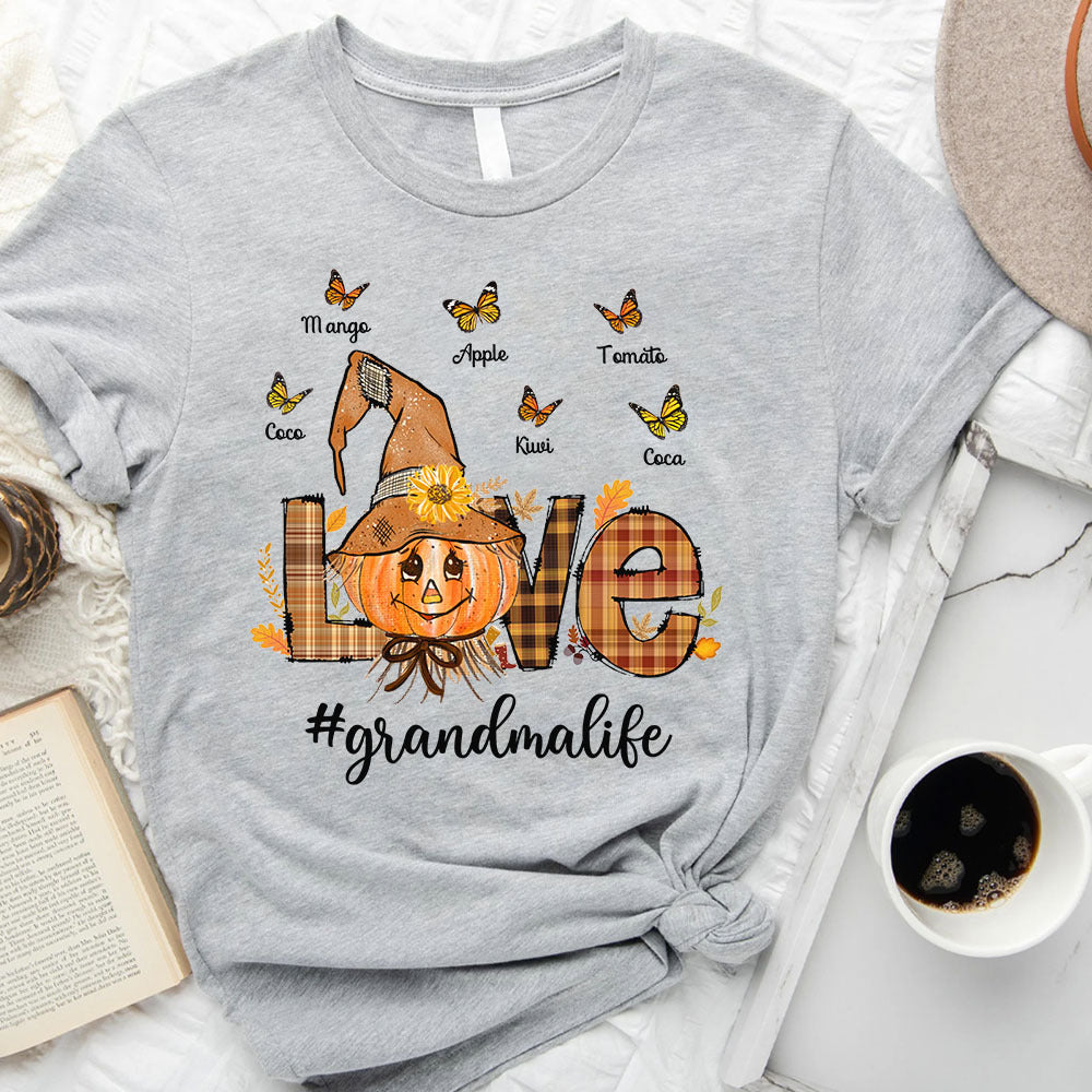 Personalized Love Butterfly Mom Grandma Life Scarecrow T-shirt, Custom Family Gifts CustomCat