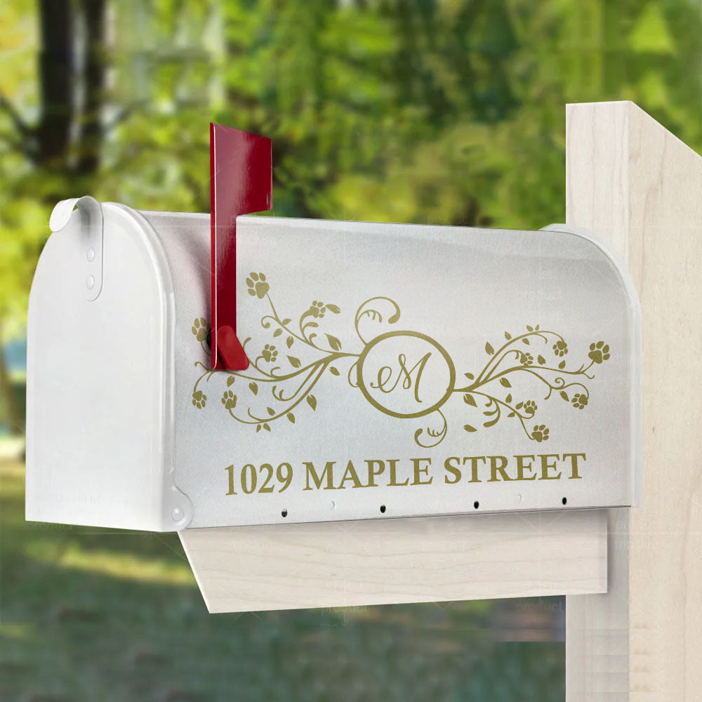 Leafy Dreams Paw Prints Address Mailbox Cover, Dog Lover Gift AF