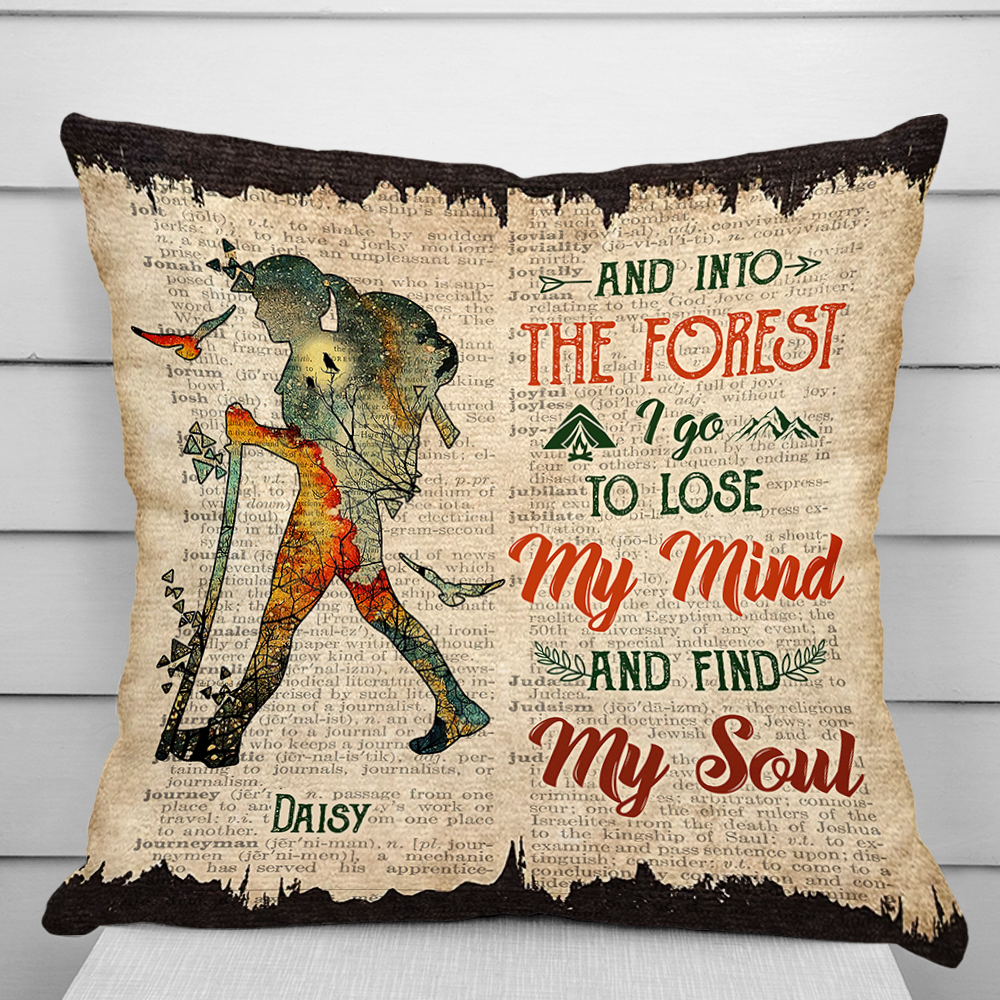 Personalized Into The Forest I Go Pillow, Gift For Camping Lover AD