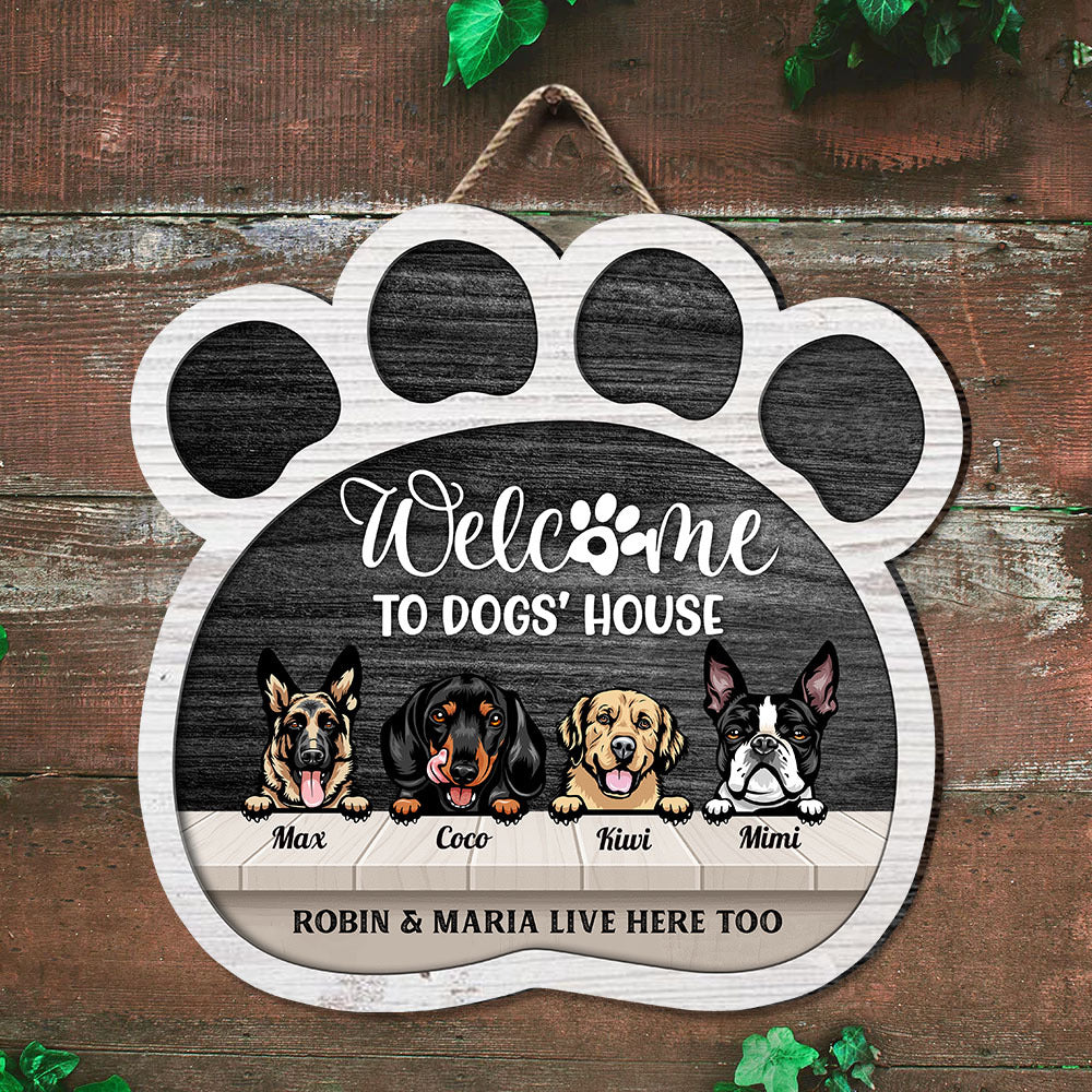 Welcome To Dog House Paw Prints Shaped Door Sign, Dog Lover Gift E