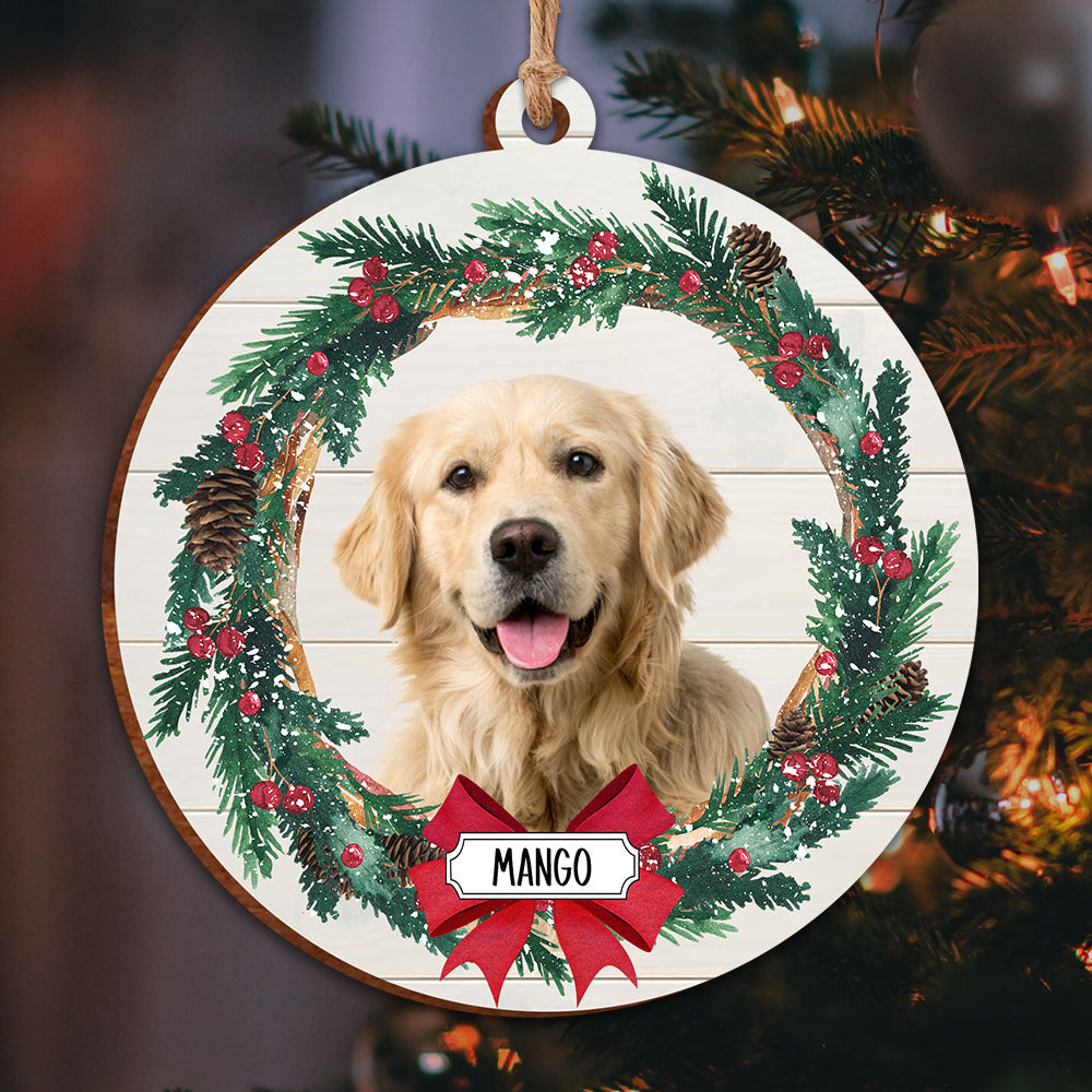 Pet Photo With Name Printed Wood Ornament, Wreath Ornament AE