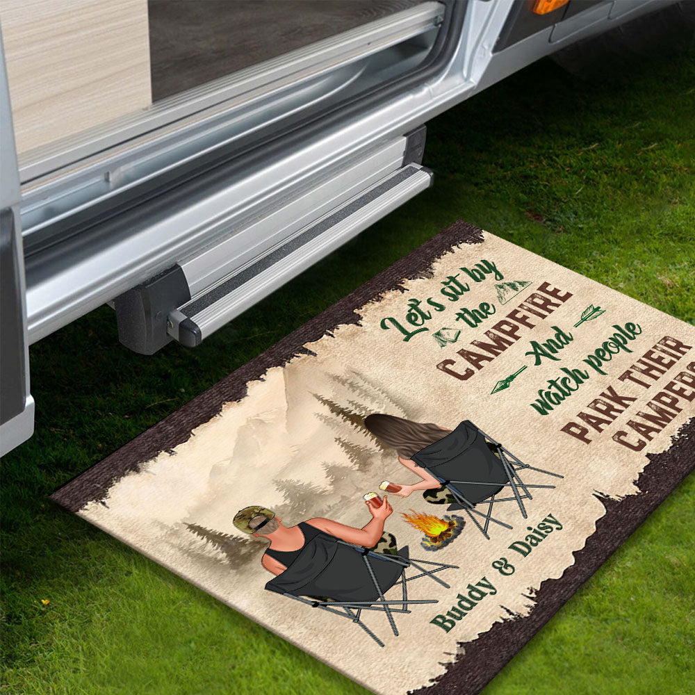 Personalized Husband Wife Let Sit By The Campfire Patio Mat, Gift For Campers AB