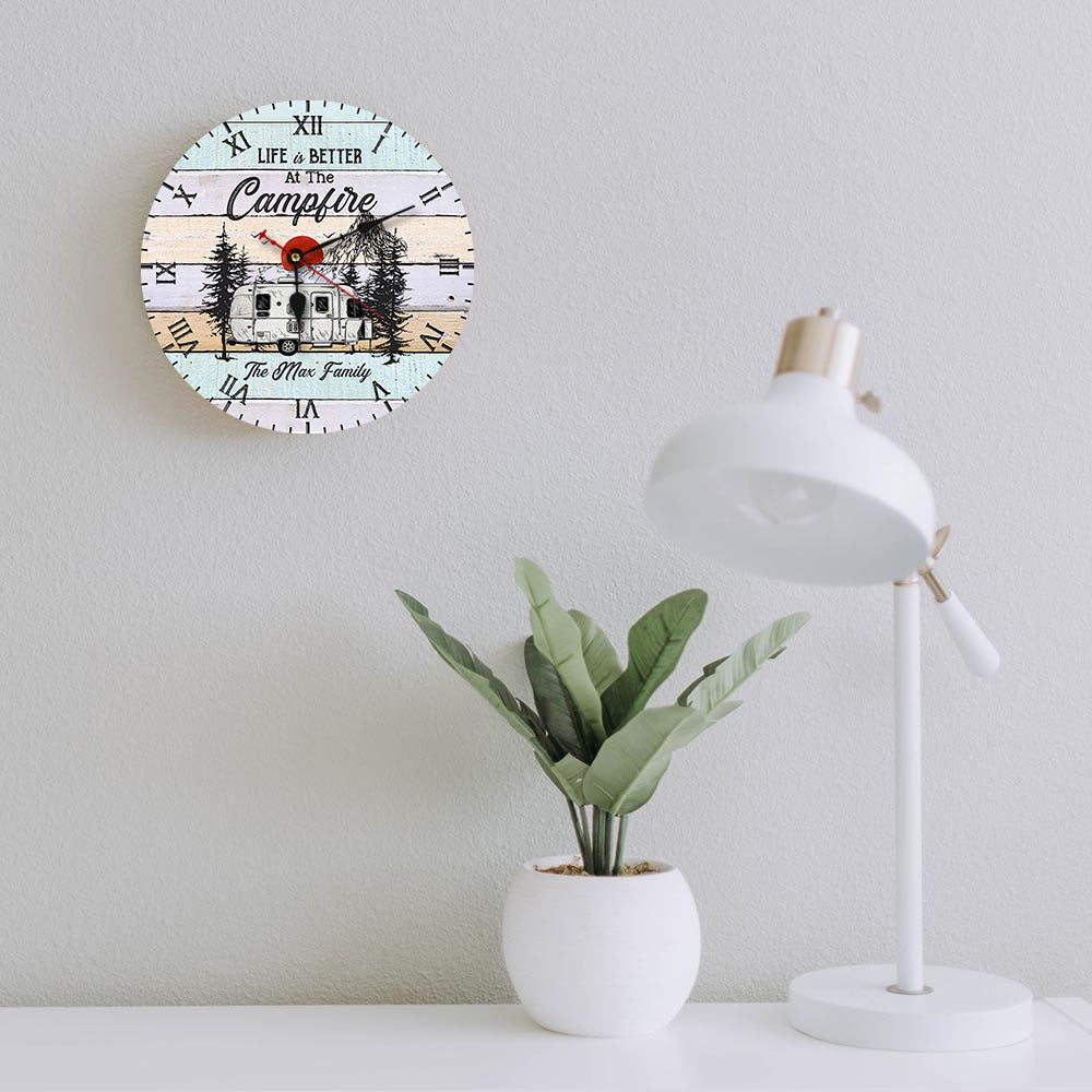 Custom Life Is Better When You're Camping Wall Wooden Clock, Gift For Camper AH