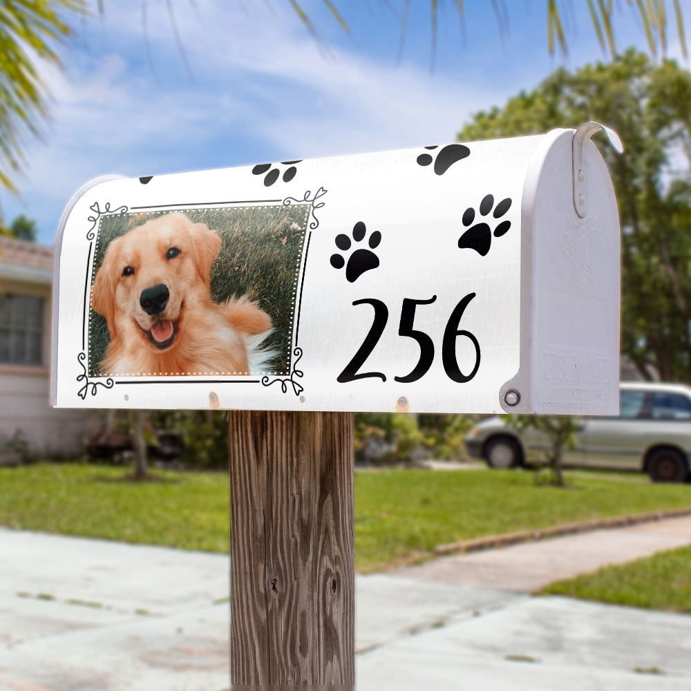 Paw Prints With Photo House Number Mailbox Cover, Pet Lover Gift AF