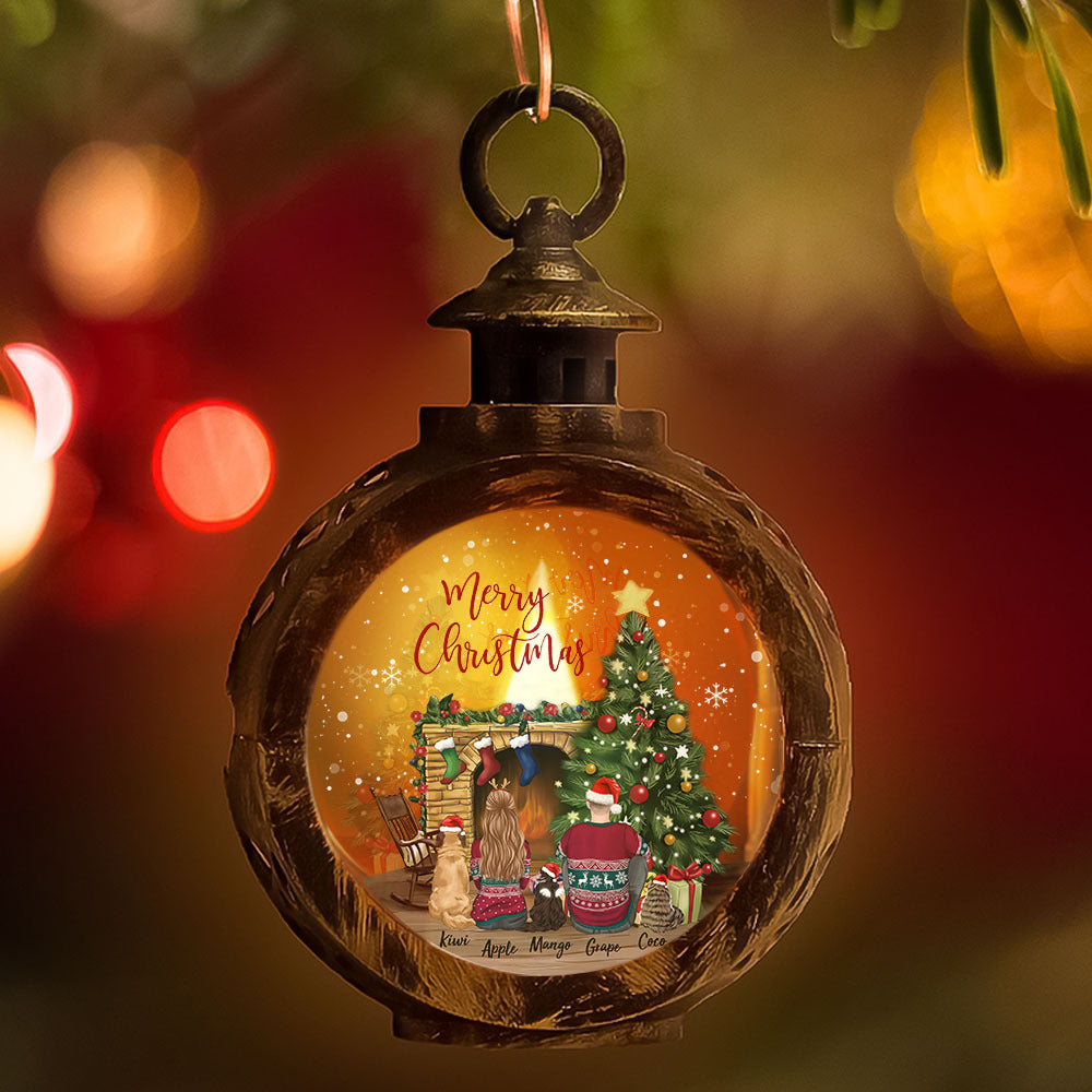 Custom Couples & Their Pets Christmas Family LED Light Ornament, Christmas Gift AE