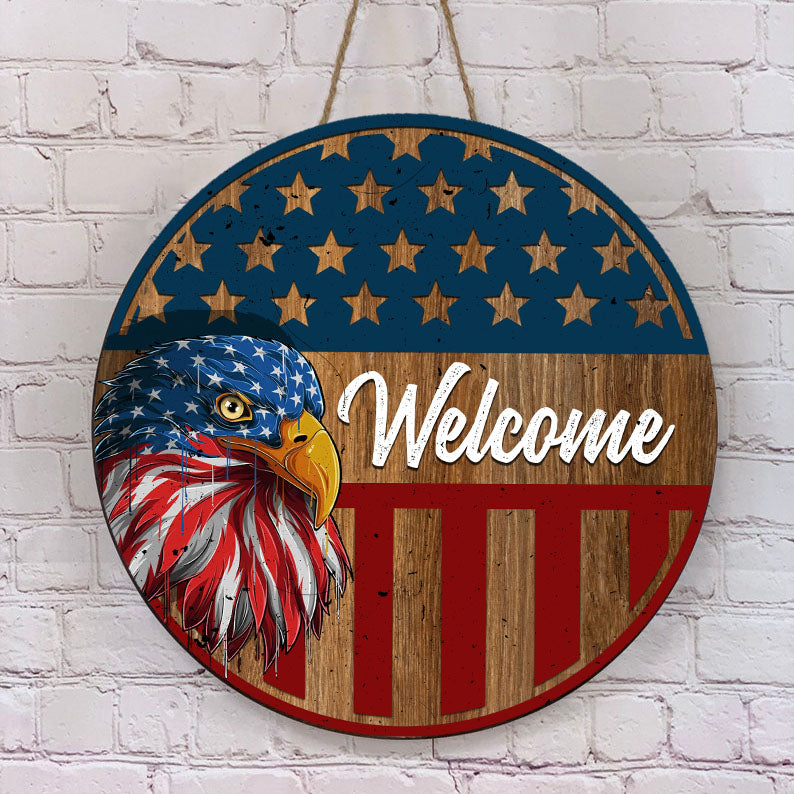 Eagel America Welcome Door Sign, 4th Of July Decoration Z