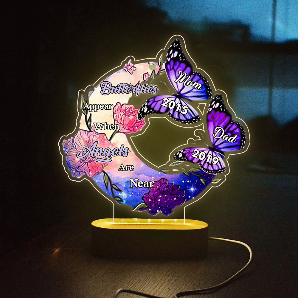 Personalized Butterflies Appear When Angels Are Near Mom Dad Memorial Lamp, Symathy Gift AC