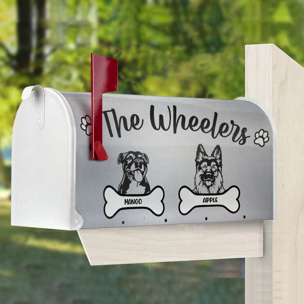 Dogs Cling To Bone Family Name Mailbox Cover, Dog Lover Gift AF