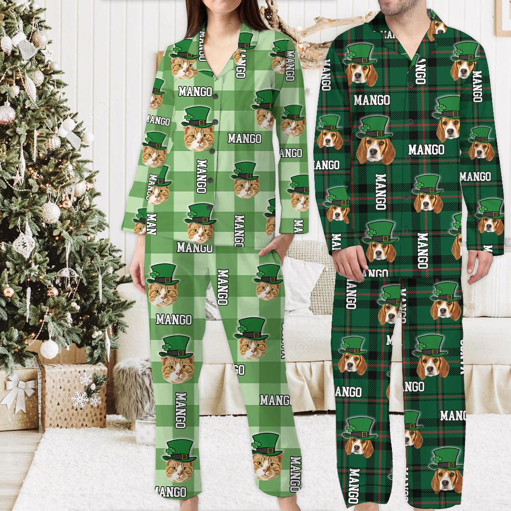 Personalized Patrick's Day Pattern Dog Cat Face Pajamas, Gift For Irish Family AB