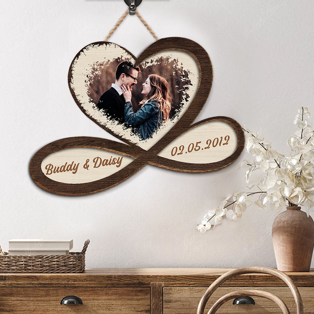 Personalized Couple Infinity Heart Wood Sign, Valentines Day Gift For Love Couple E