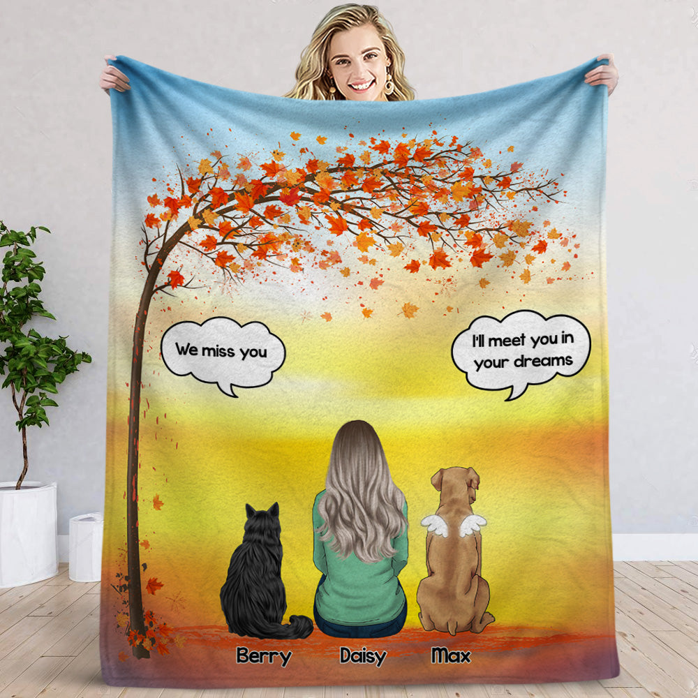Autumn Dog Back I Miss You Personalized Blanket, Custom Cat Fall Gift AB