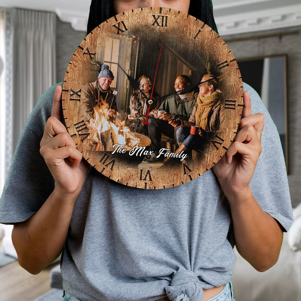 Custom Photo Wall Wooden Clock, Gift For Dad, Hunting Decor, Camping Gift AH