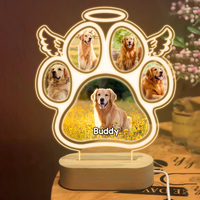 Thumbnail for Custom Angel Wings Pets Paws Photo Lamp With Wooden Oval Stand, Memorial Gift AC