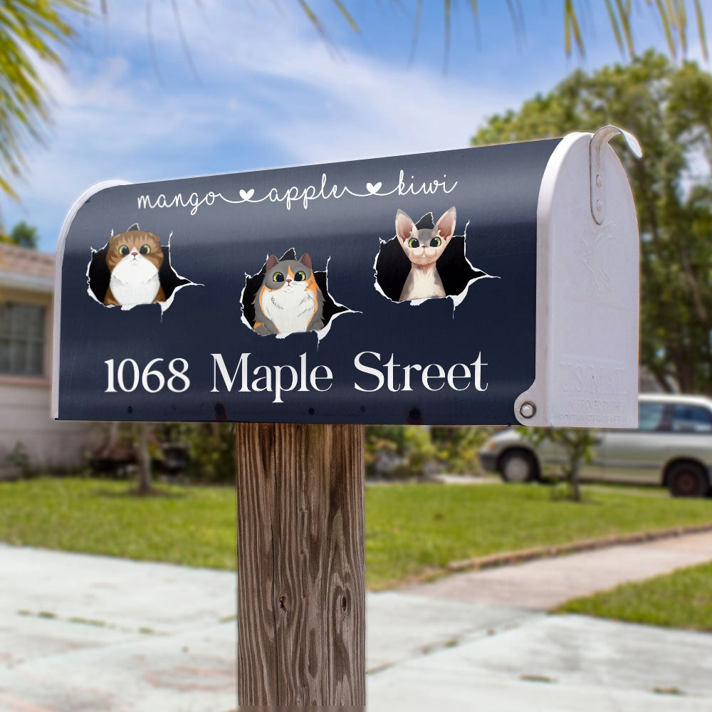 Cats Opened Here Personalized Address House Magnetic Mailbox Cover, Personalized Gift For Cat Lovers AF