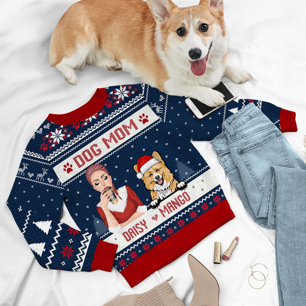 Personalized Dog Mom Ugly Christmas Sweatshirt, Christmas Gift For Dog Lovers AB