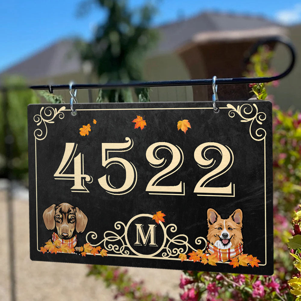 Dog Fall Address Sign, Custom House Number, Dog Lover Gift AA