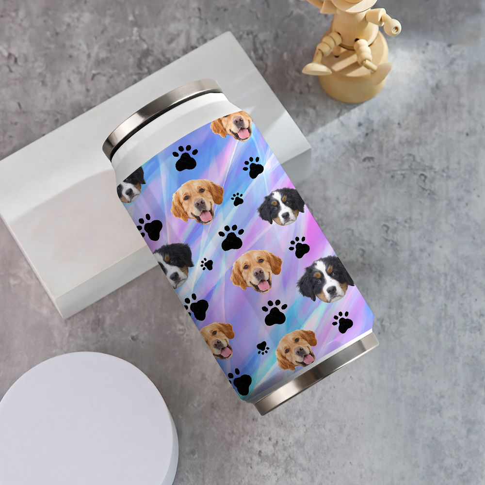 Custom Hologram Tie Dye Dog Cat Photo Drink Can, Pet Lover Gift JonxiFon