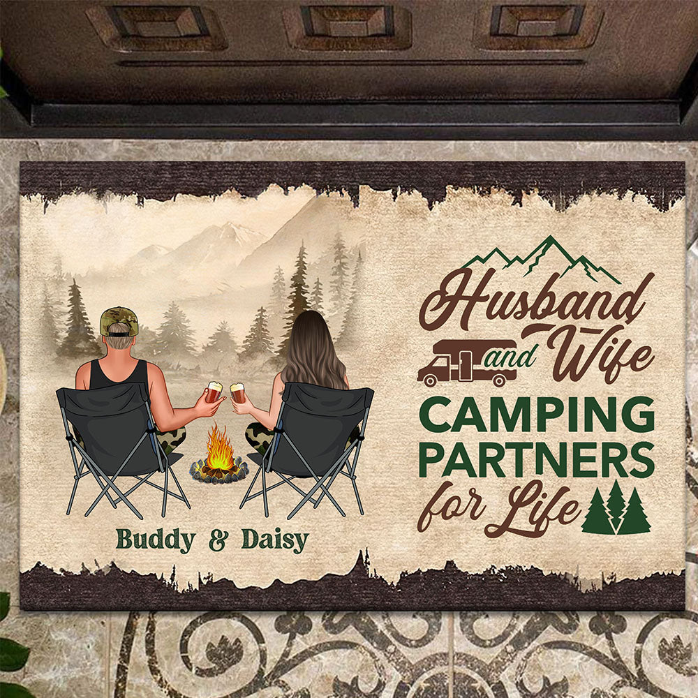 Personalized Husband Wife Let Sit By The Campfire Patio Mat, Gift For Campers AB