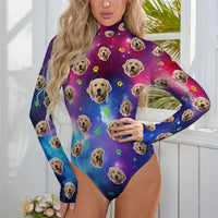 Thumbnail for Personalized Dog Face Photo Galaxy Pattern Long Sleeve Bodysuit, Dog Cat Lover Gifts JonxiFon