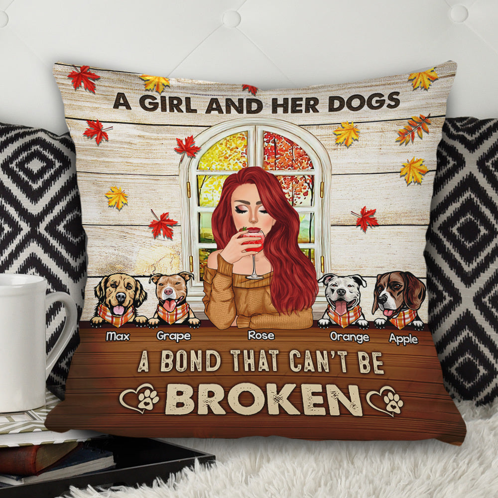 A Girl Her Dogs A Bond Custom Pillow, DIY Gift For Dog Lovers AD