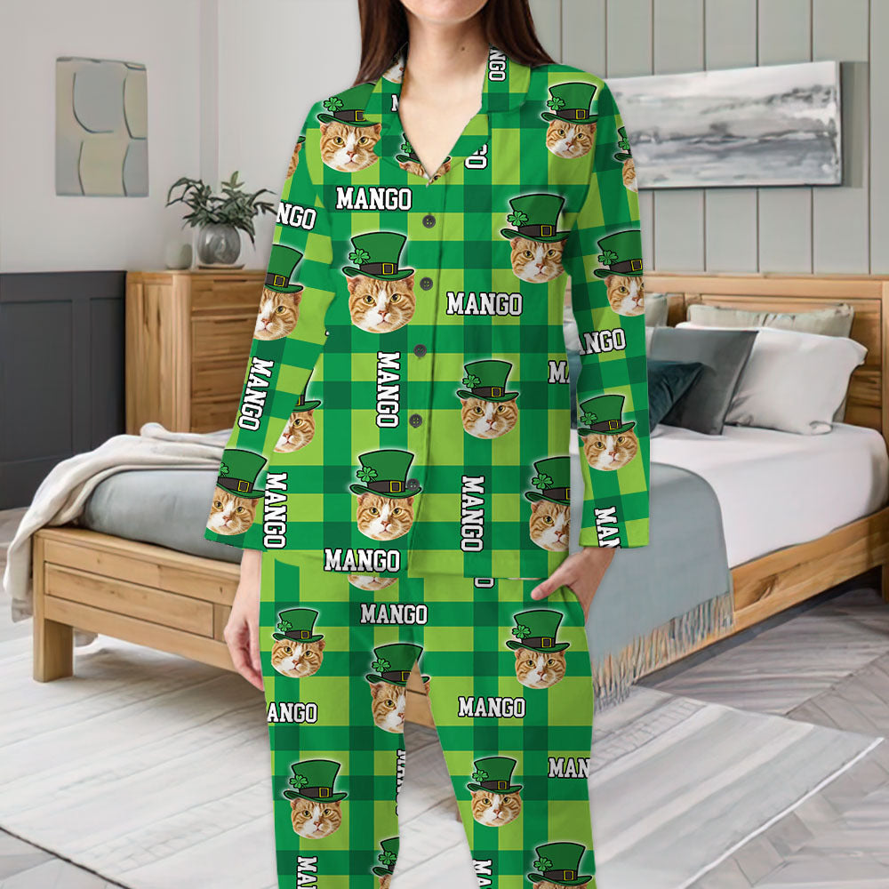 Personalized Patrick's Day Pattern Dog Cat Face Pajamas, Gift For Irish Family AB