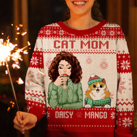 Thumbnail for Personalized Cat Mom Ugly Christmas Sweatshirt, Christmas Gift For Cat Lovers AB