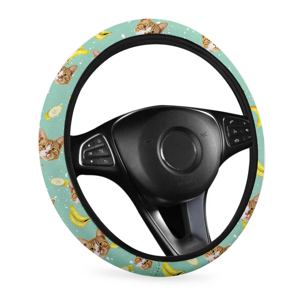 Custom Avocado Pattern With Face Dog Cat Car Steering Wheel Cover, Pet Lover Gift JonxiFon