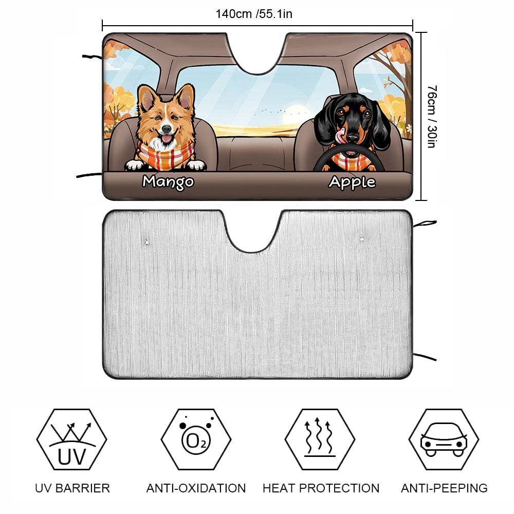 Personalized Autumn Dog Car Sunshade, Gift For Dog Lover AI