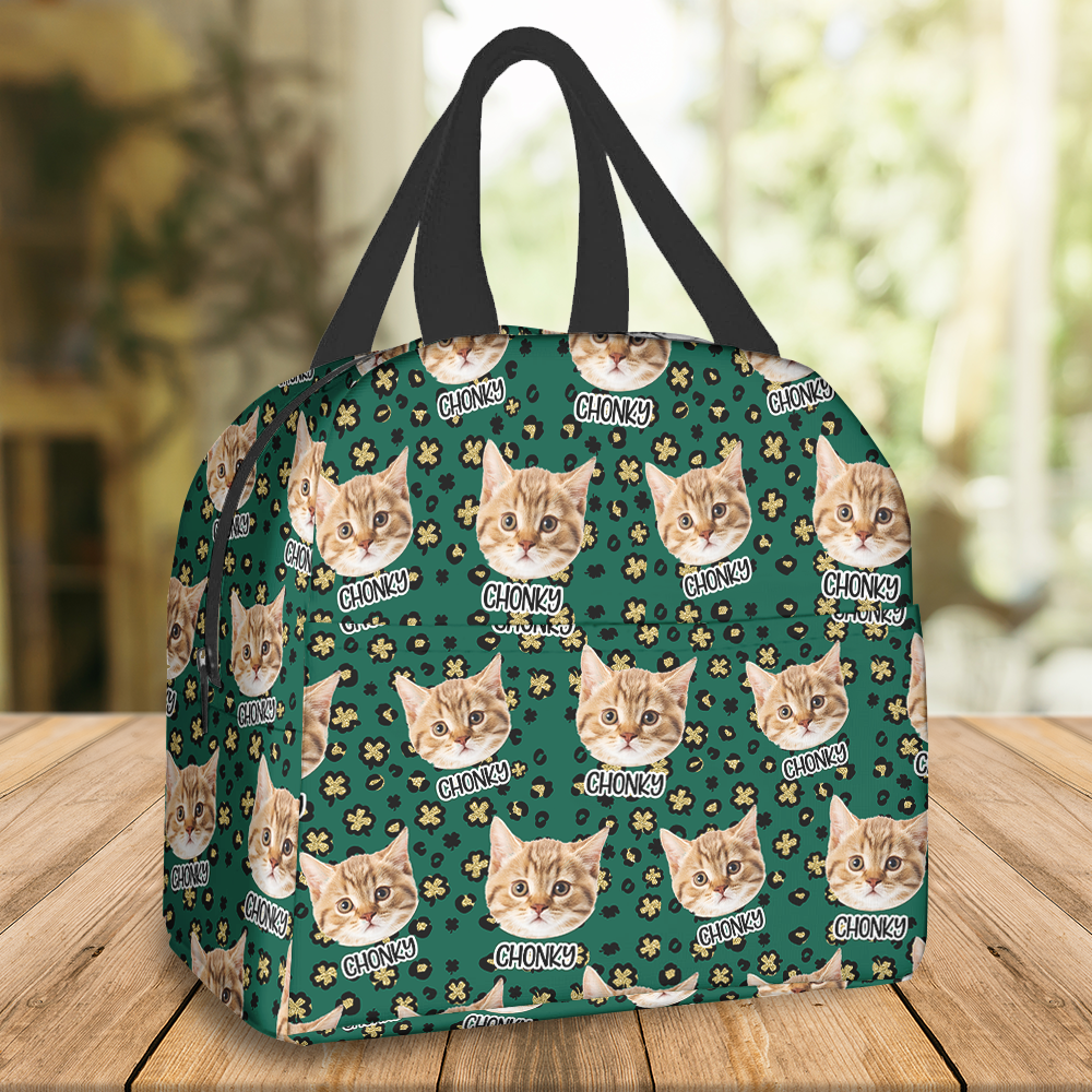 Personalized Irish Pattern Dog Cat Upload Face Lunch Bag, Gift For Patrick's Day AI