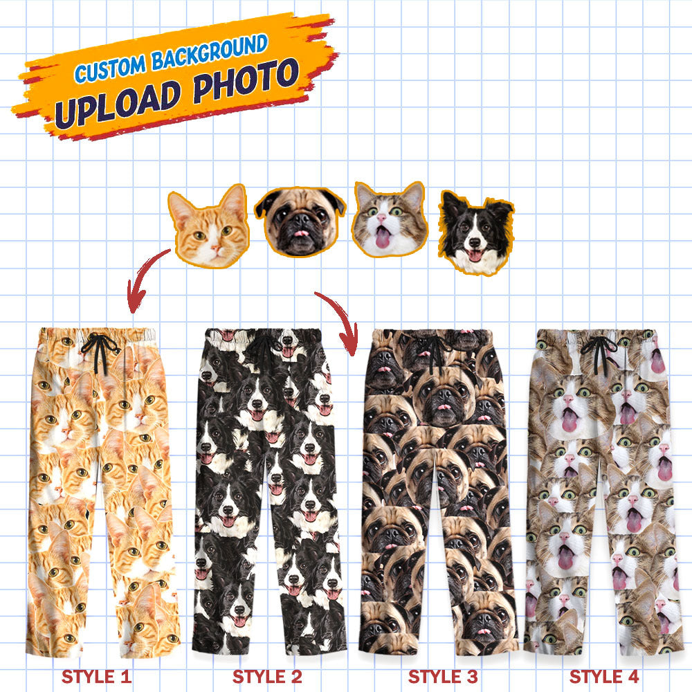 Custom Multiple Face Photo Family With Pet Pajama Pants, Pet Lover Gift AB