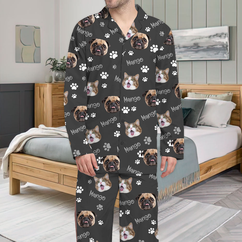 Custom Dog Cat Photo With Name Pajamas Set, Pet Lover Gift AB