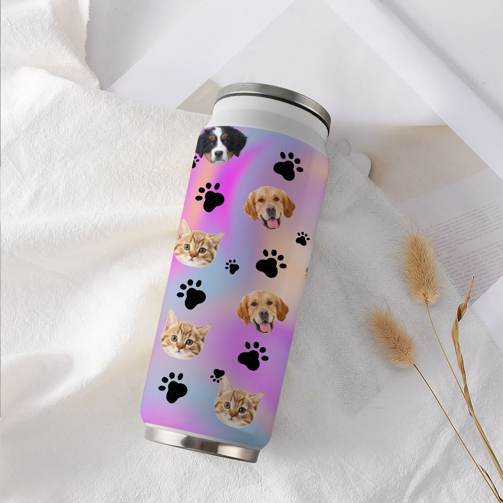 Custom Hologram Tie Dye Dog Cat Photo Drink Can, Pet Lover Gift JonxiFon